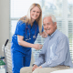 Nurse helping COPD patient, Pemi-Baker Hospice & HOme Health, Plymouth, NH