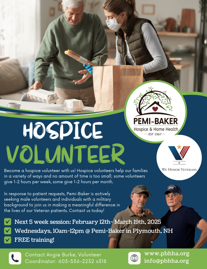 Volunteer training, Pemi-Baker Hospice & Home Health, Plymouth, NH