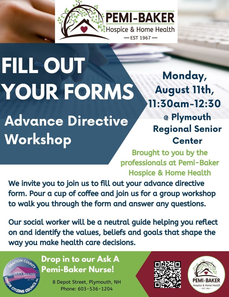 Pemi-Baker Hospice & Home Health Advance Directive workshop, Plymouth Regional Senior Center