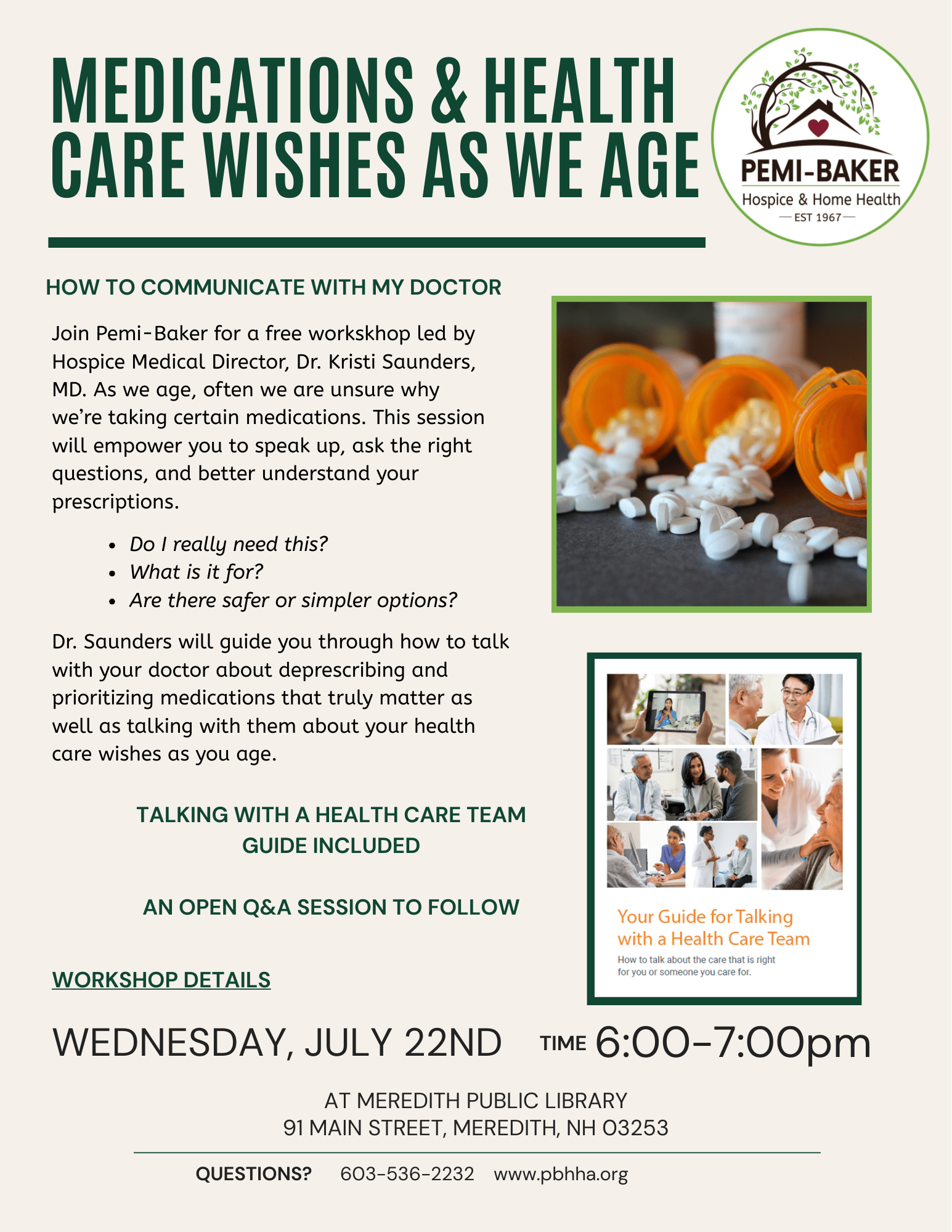 Medication workshop Meredith Public Library, Pemi-Baker Hospice & Home Health